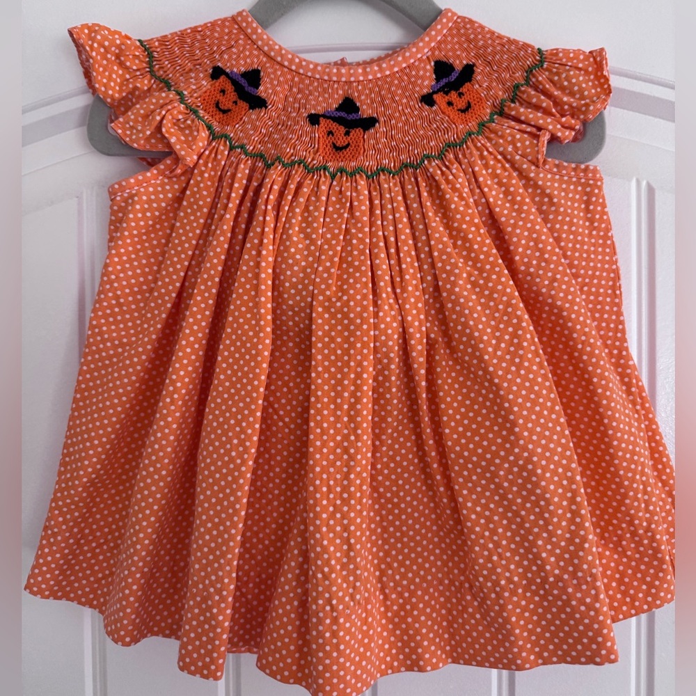 Stitchy Fish Smocked Pumpkin Dress